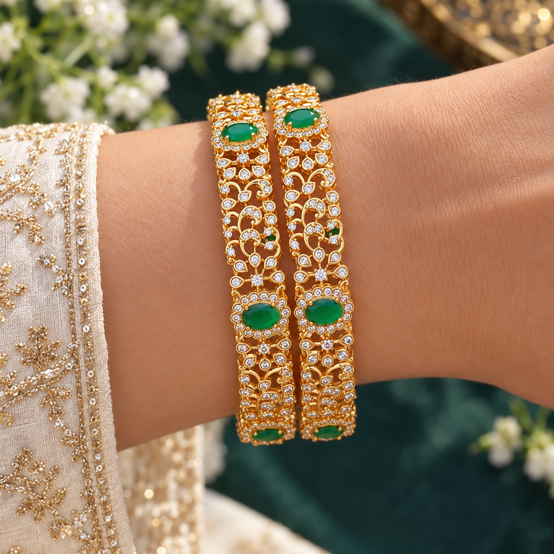 Radiant American Diamond Emerald Bangles Collection