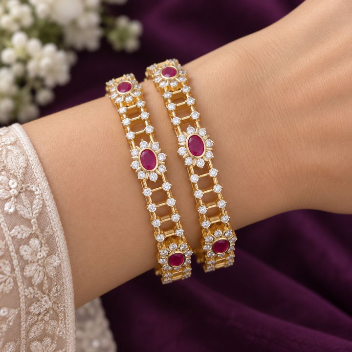 Elegant Ruby & American Diamond Bangle for Weddings