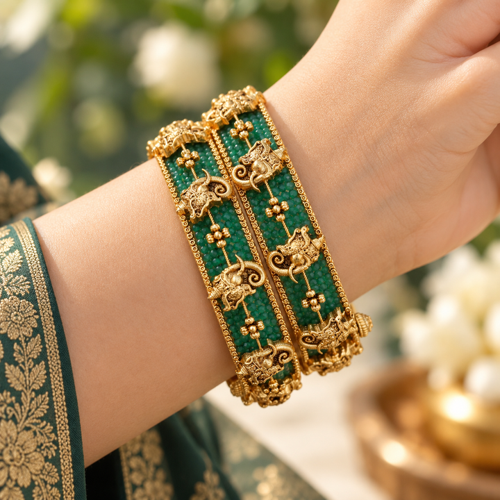Exquisite Gold Temple Design Screw Bangles for Weddings