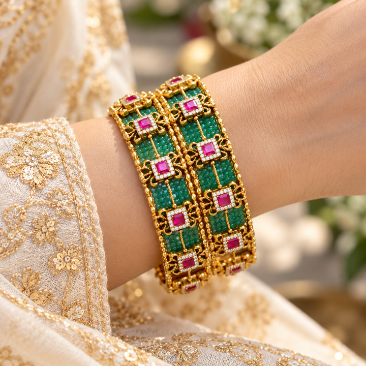 Exquisite Gold Bangle with Gemstones for Festivities