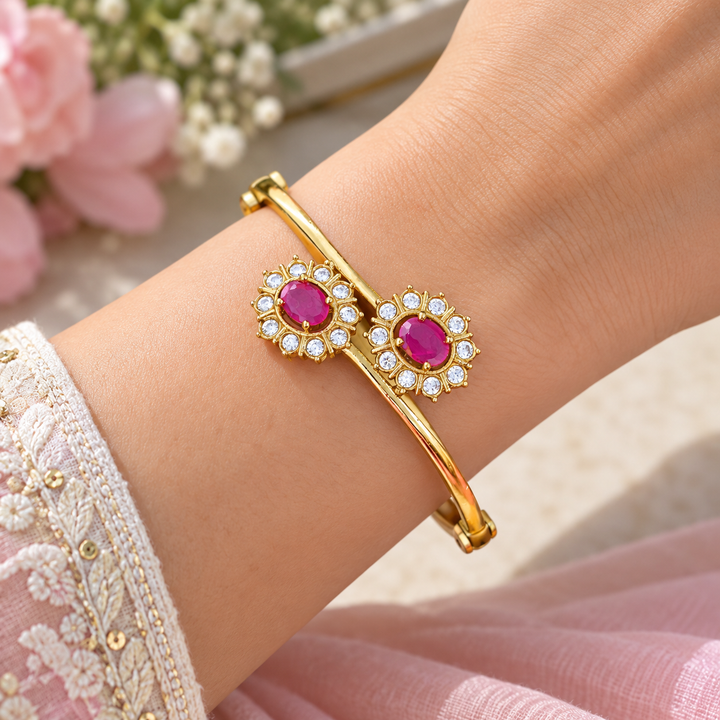 Elegant Gold-Plated Ruby Bangle – Festive Glamour