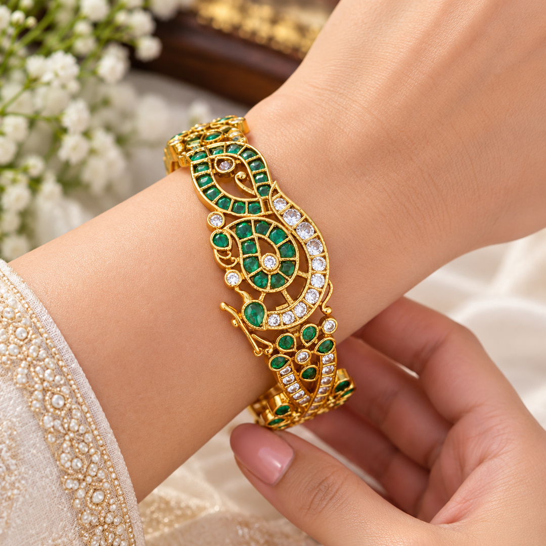 Exquisite Gold & Emerald Wedding Bangle