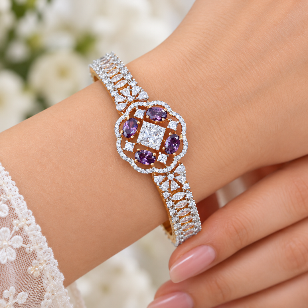 Exquisite Gold-Plated Bangle with Gemstones
