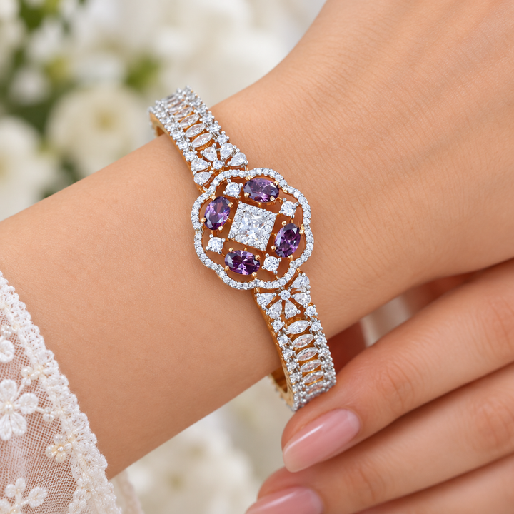 Exquisite Gold-Plated Bangle with Gemstones