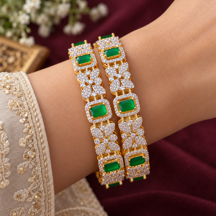 Exquisite American Diamond & Green Stone Bangle