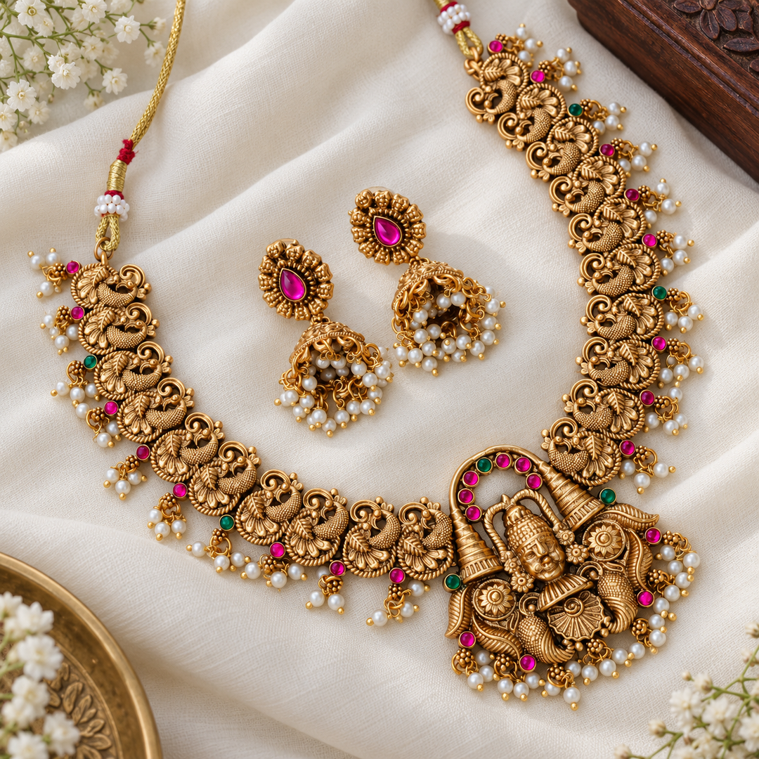 Exquisite Gold-Toned Temple Short Necklace