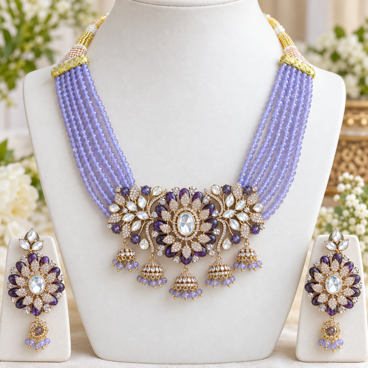 Victorian AD Choker with Jhumka Pendant - Lavender