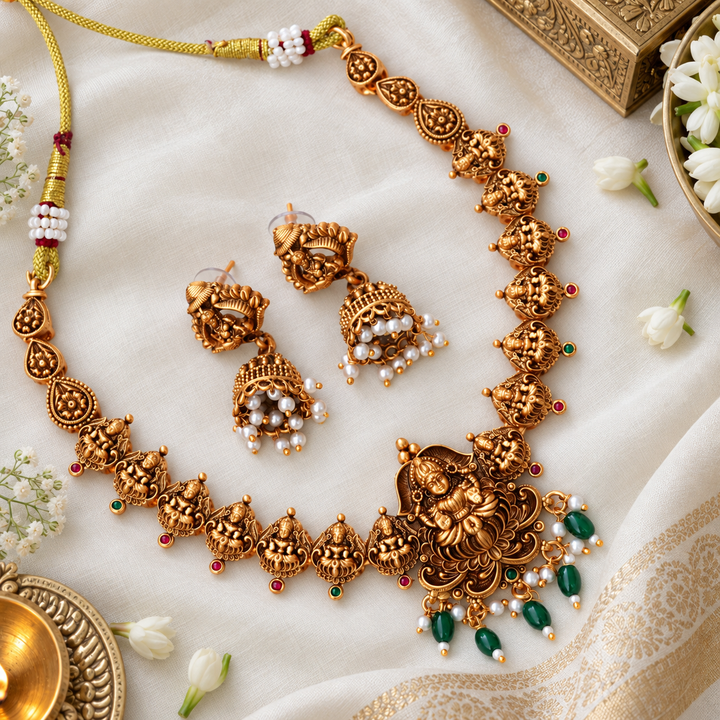 Exquisite Temple-Inspired Gold Plated Necklace