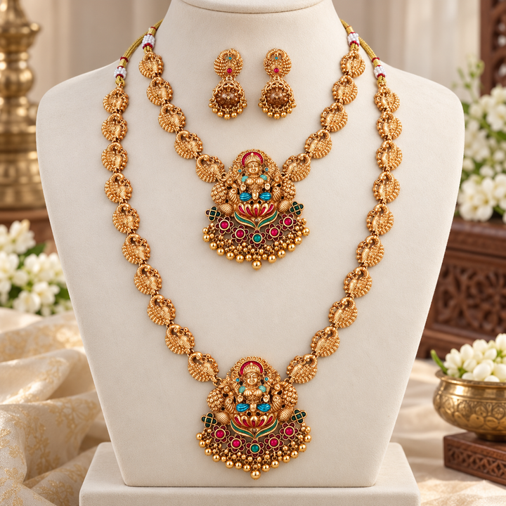 Temple Gold Bridal Necklace Set - Sparkle & Glow