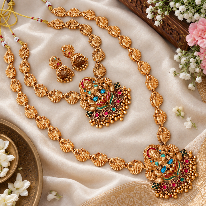 Temple Gold Bridal Necklace Set - Sparkle & Glow