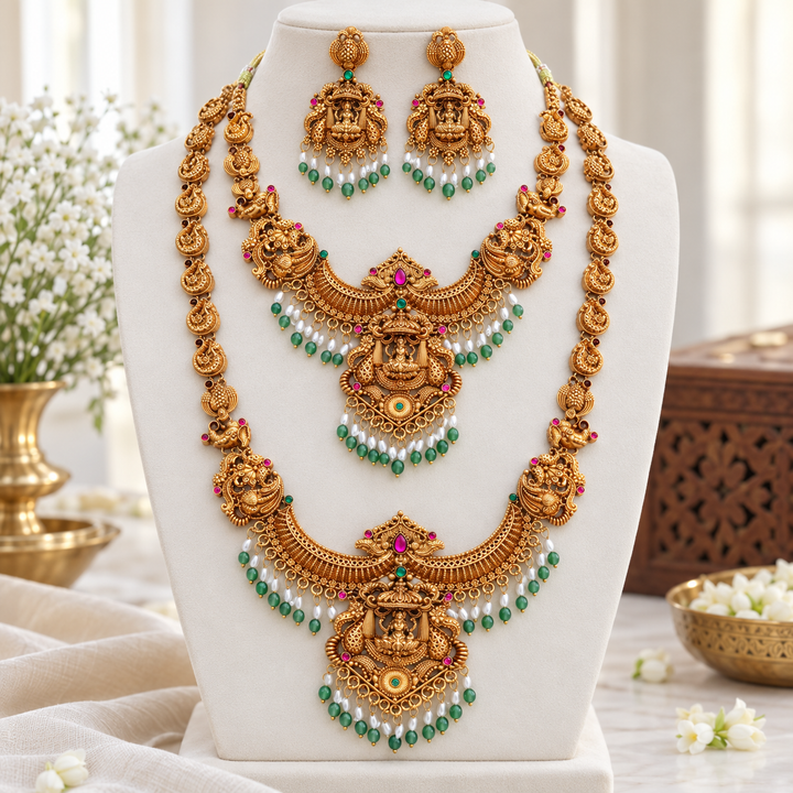 Exquisite Gold Temple Necklace Set - Perfect for Weddings