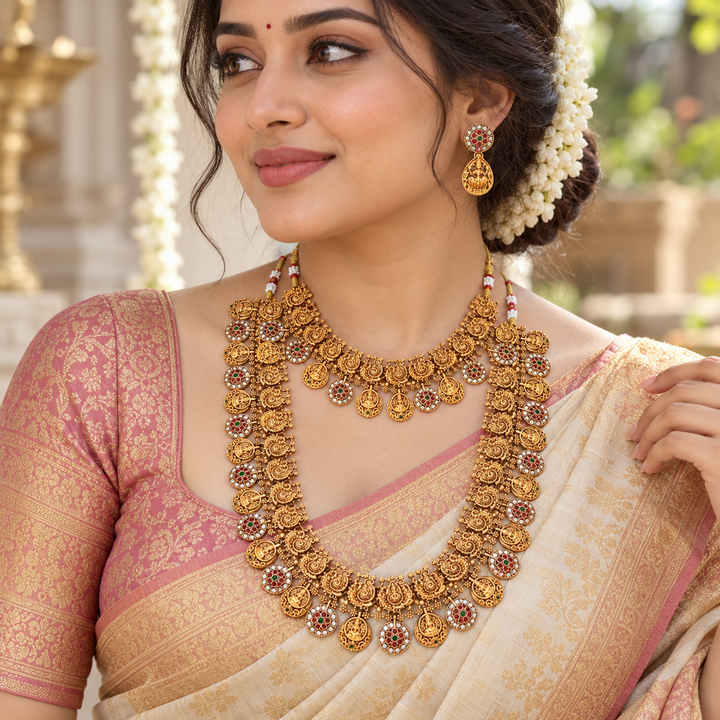 Enchanting Temple Gold Bridal Necklace Set