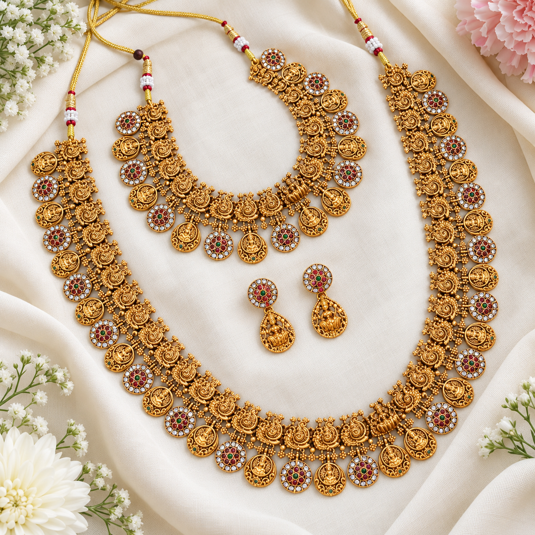 Enchanting Temple Gold Bridal Necklace Set