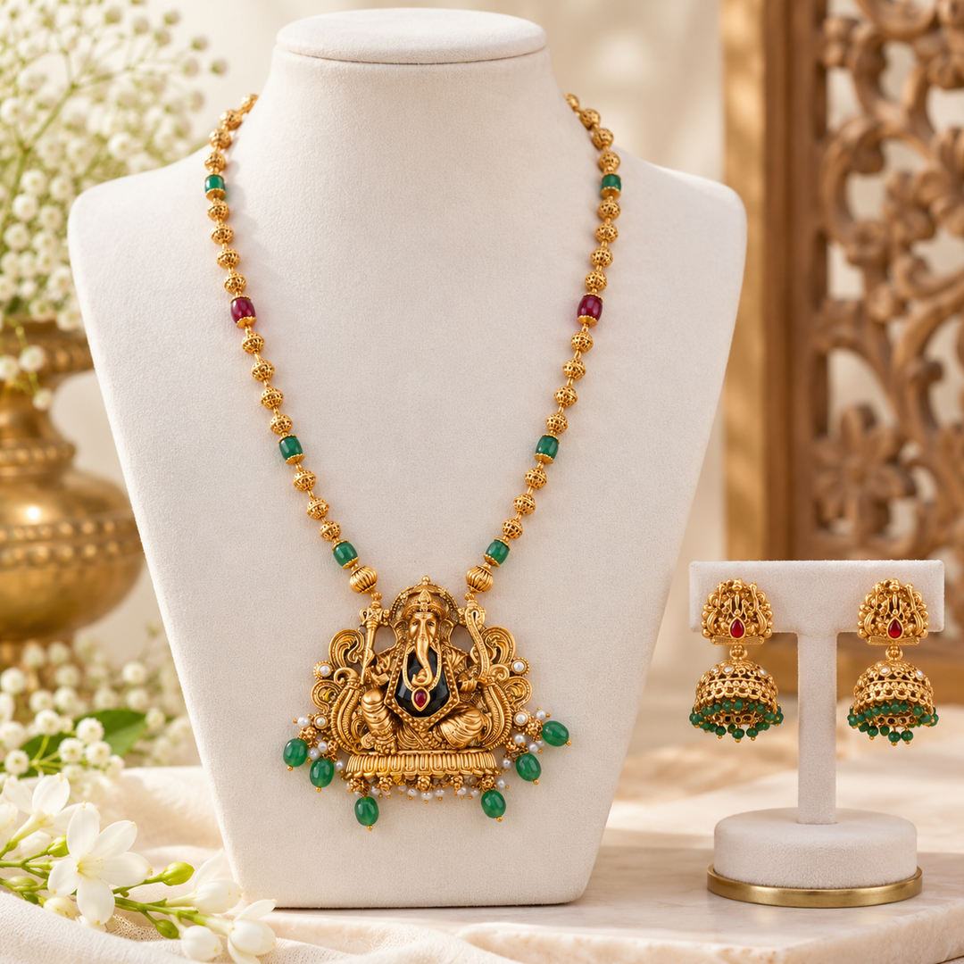 Elegant Temple Necklace with Ganesh Pendant