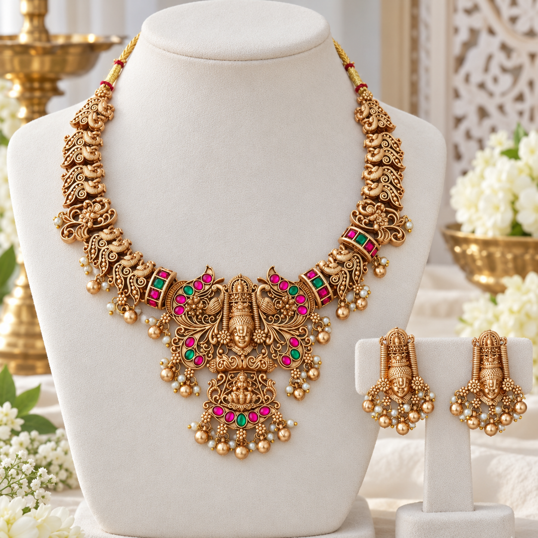 Stunning Gold-Tone Temple Necklace Set for Festivals