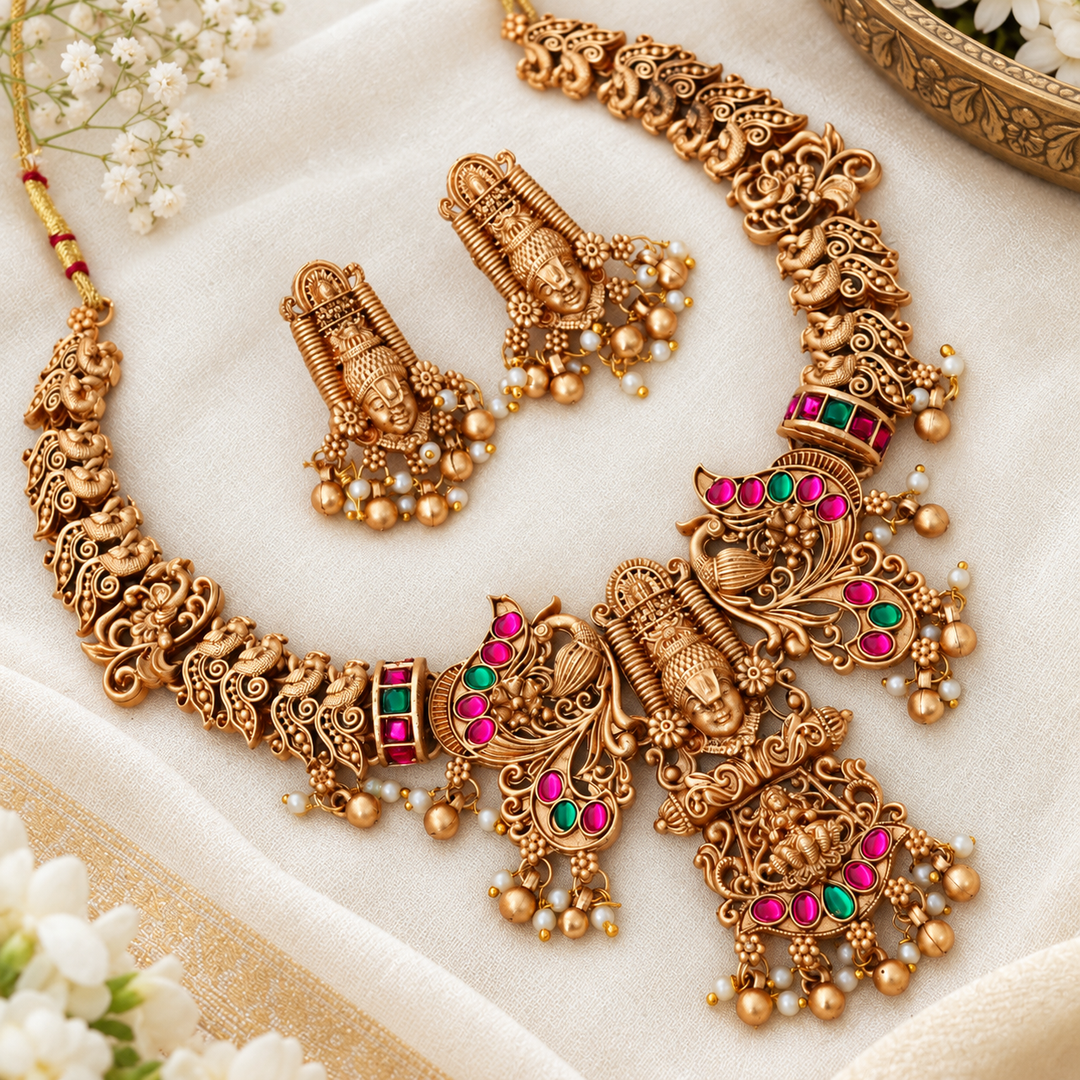 Stunning Gold-Tone Temple Necklace Set for Festivals