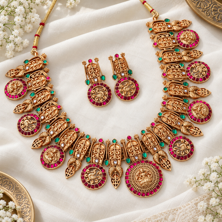 Exquisite Temple Short Necklace Set for Festive Elegance