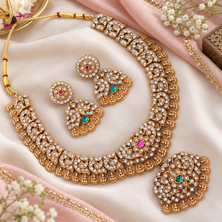 Exquisite Gold-Toned Temple Necklace Set for Weddings