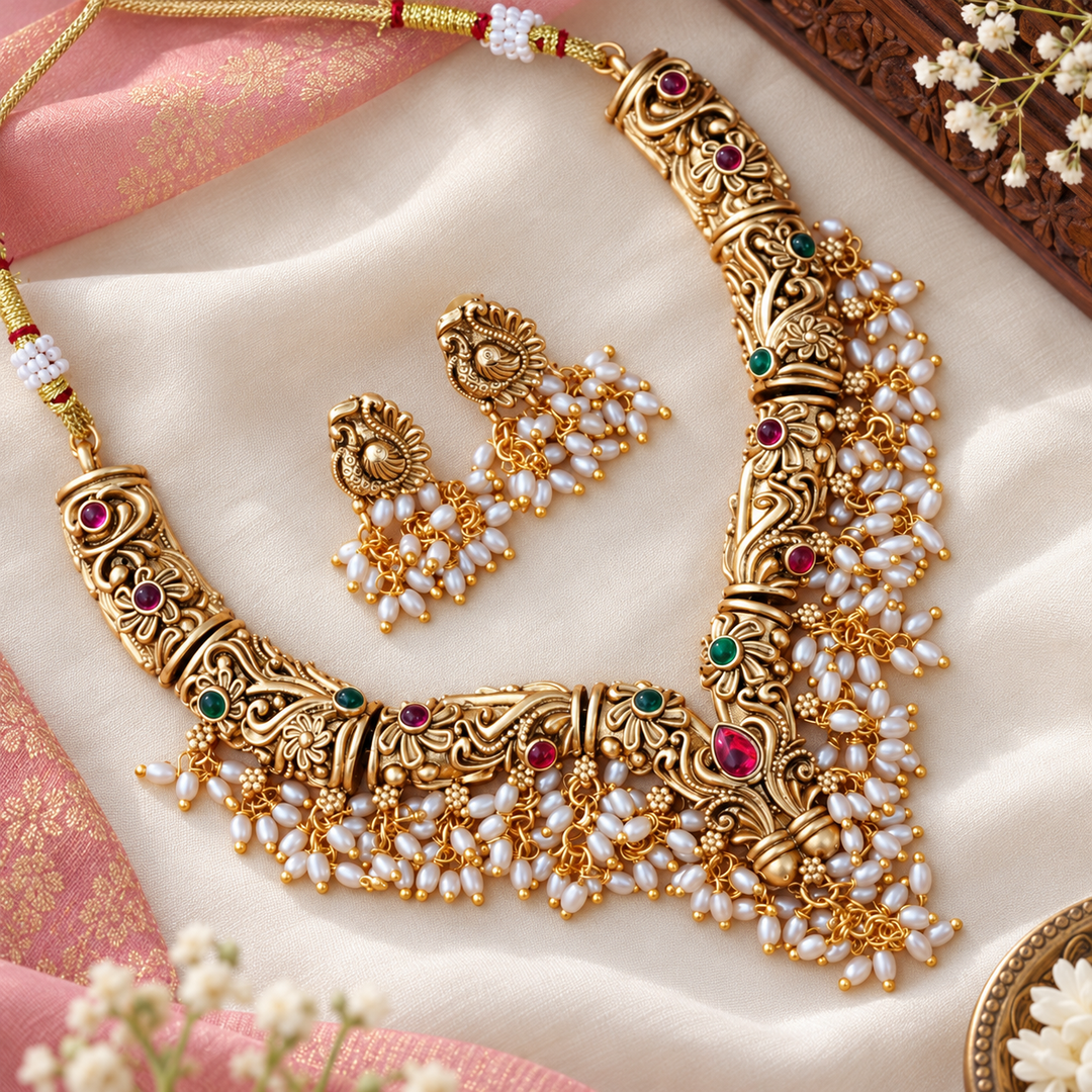 Exquisite Gold-Toned Short Necklace for Festive Elegance
