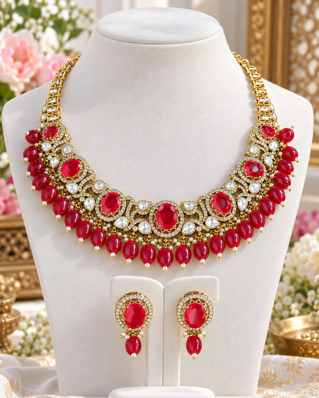 Victorian AD Kundan Leaf Stone Short Necklace