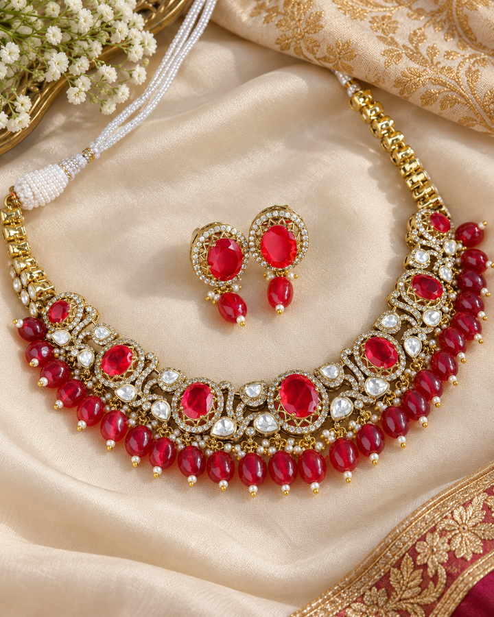 Victorian AD Kundan Leaf Stone Short Necklace