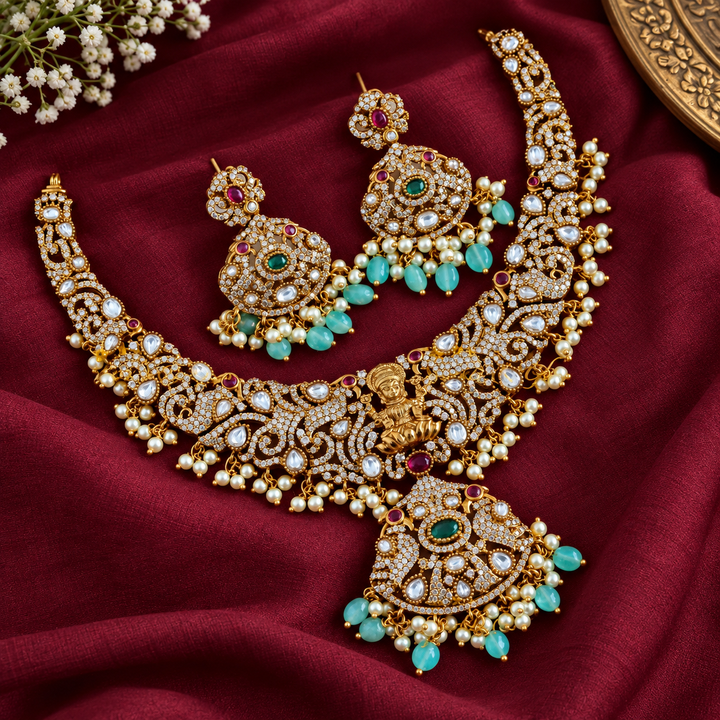Victorian AD Necklace - Lakshmi & Mintgreen Beads