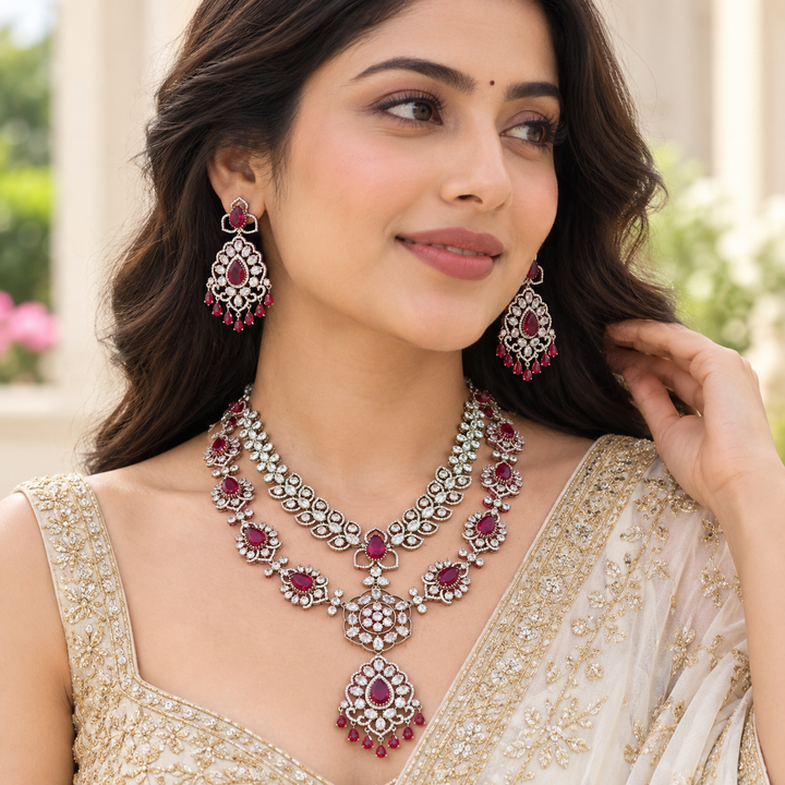 Dual-Tone Victorian Floral AD Short Necklace