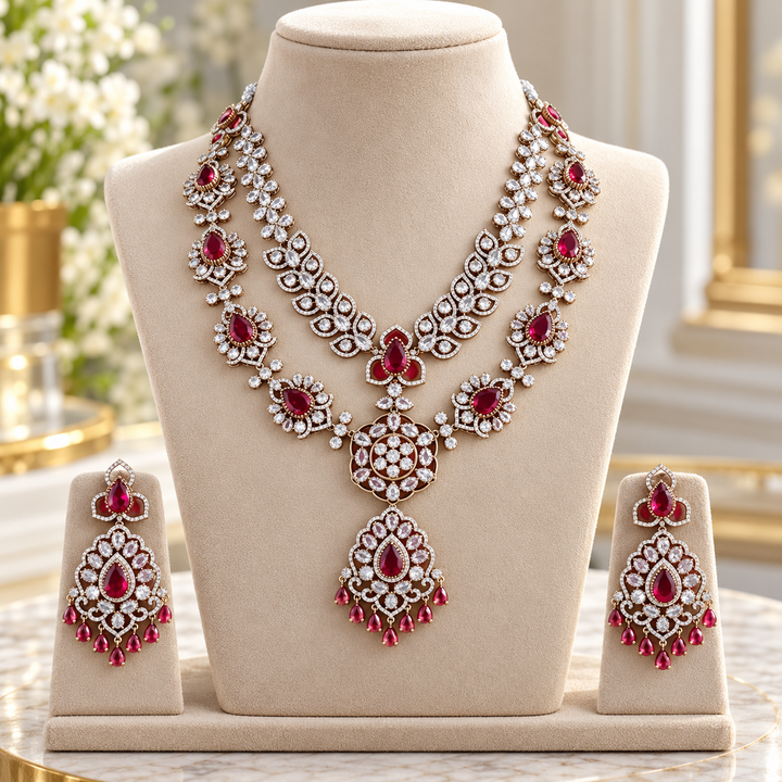 Dual-Tone Victorian Floral AD Short Necklace