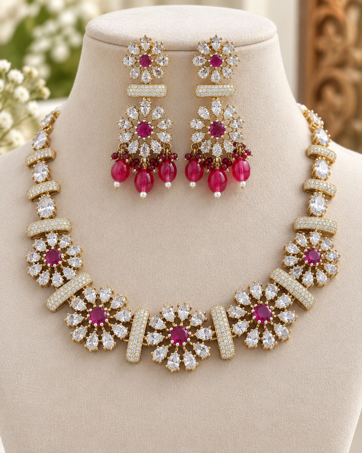 Ruby Victorian AD Flower Necklace