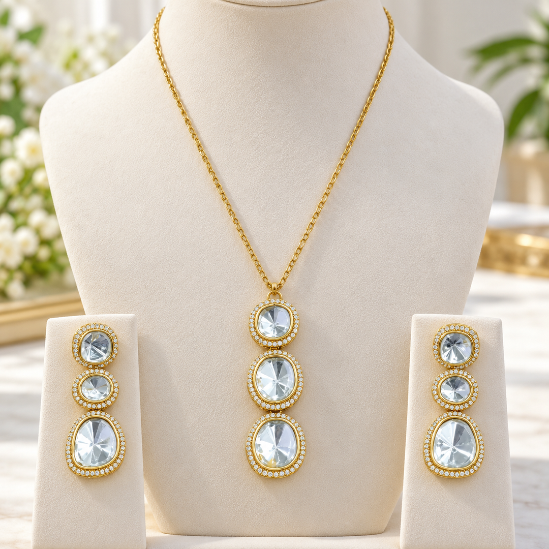 Victorian AD Three-Stone Pendant with Long Chain