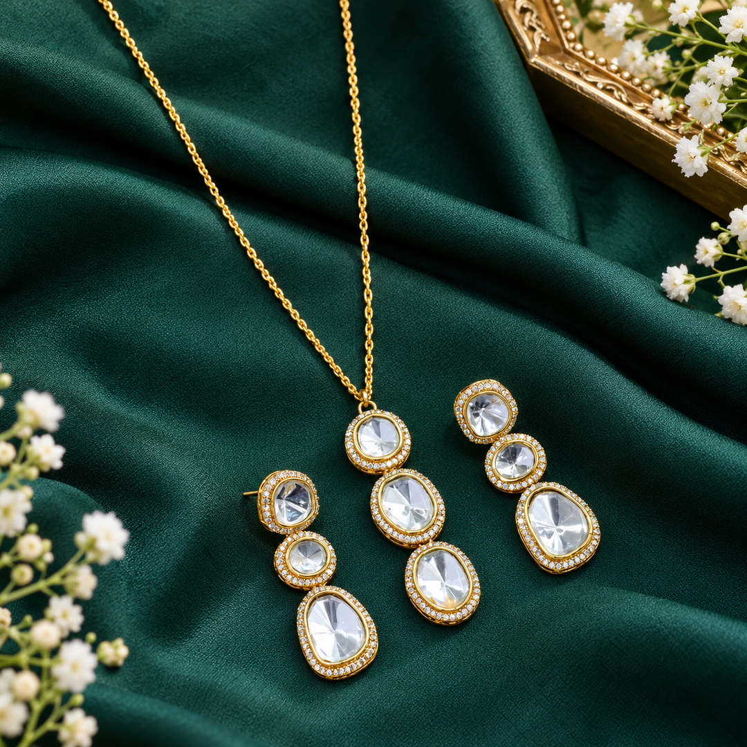 Victorian AD Three-Stone Pendant with Long Chain