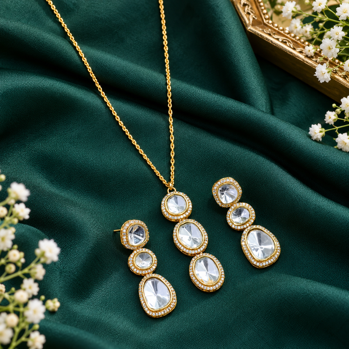 Victorian AD Three-Stone Pendant with Long Chain