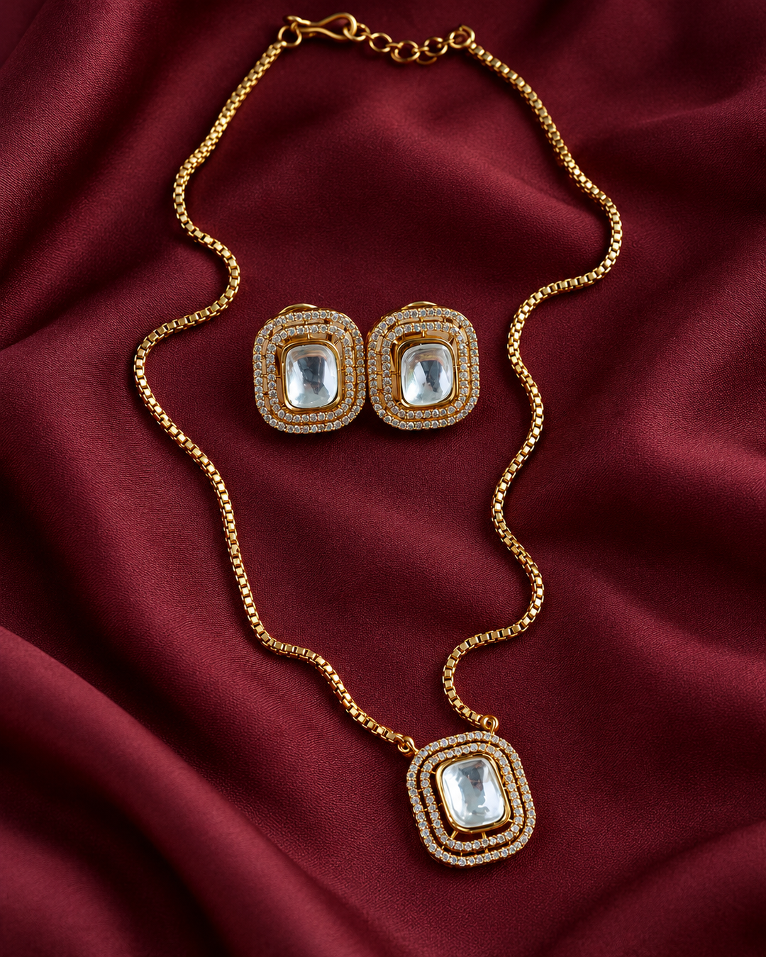 Victorian AD Long Chain with Square Stone Pendant