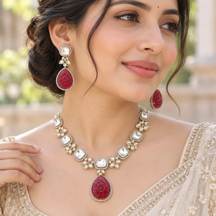 Victorian Floral AD Necklace with Elegant Stone Drops