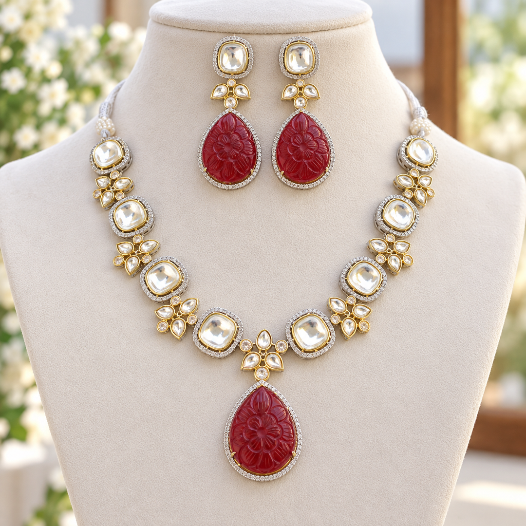 Victorian Floral AD Necklace with Elegant Stone Drops