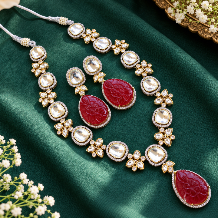 Victorian Floral AD Necklace with Elegant Stone Drops