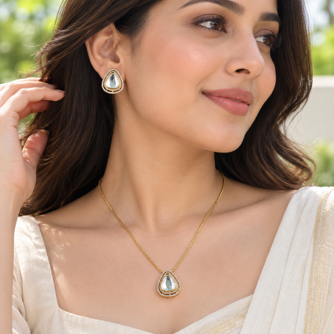 Victorian AD Long Chain - Triangle Stone Pendant