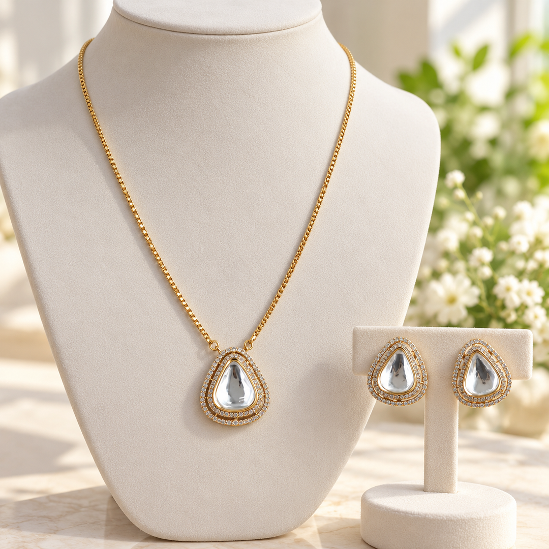 Victorian AD Long Chain - Triangle Stone Pendant