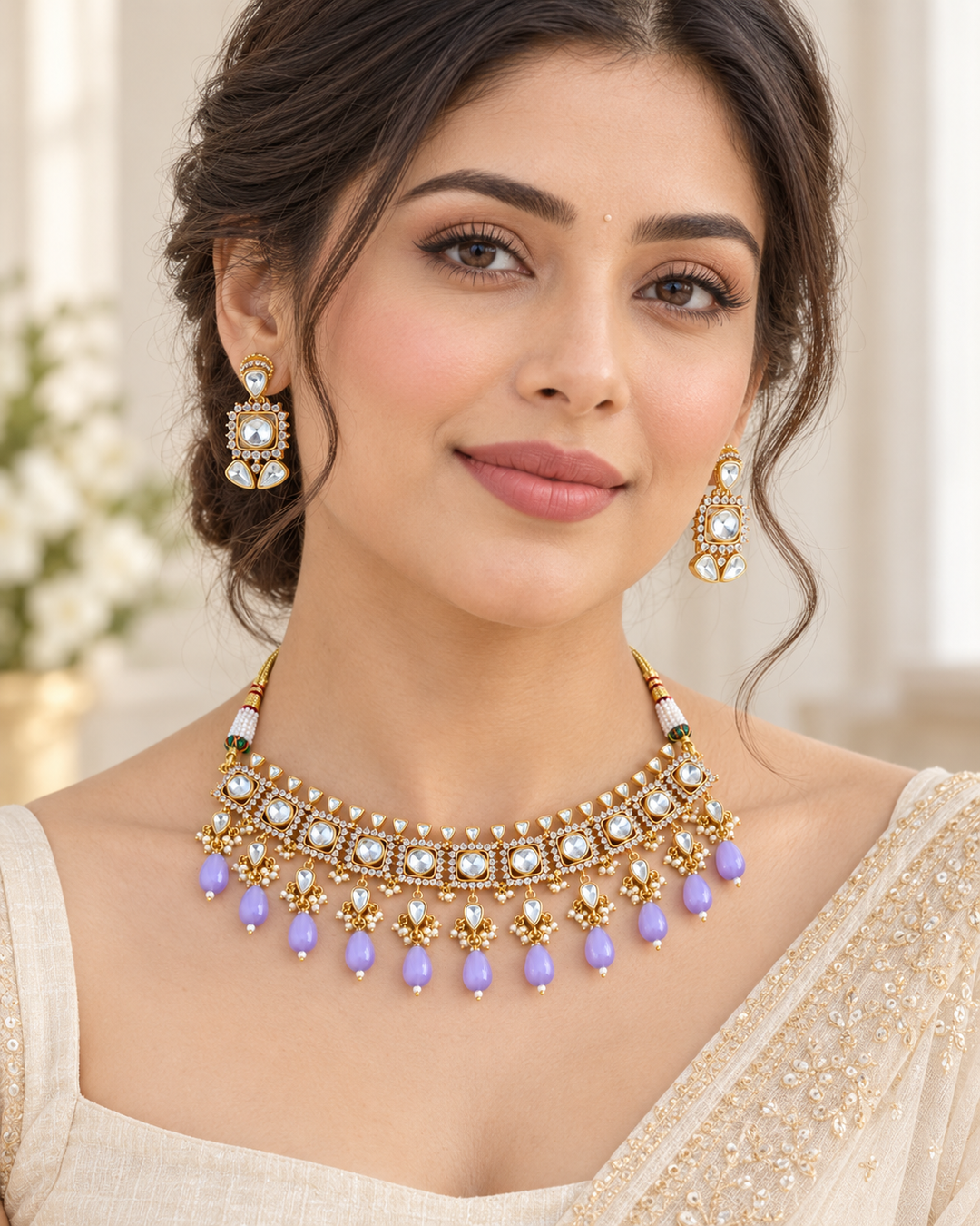 Floral Victorian AD Choker with Violet Beads