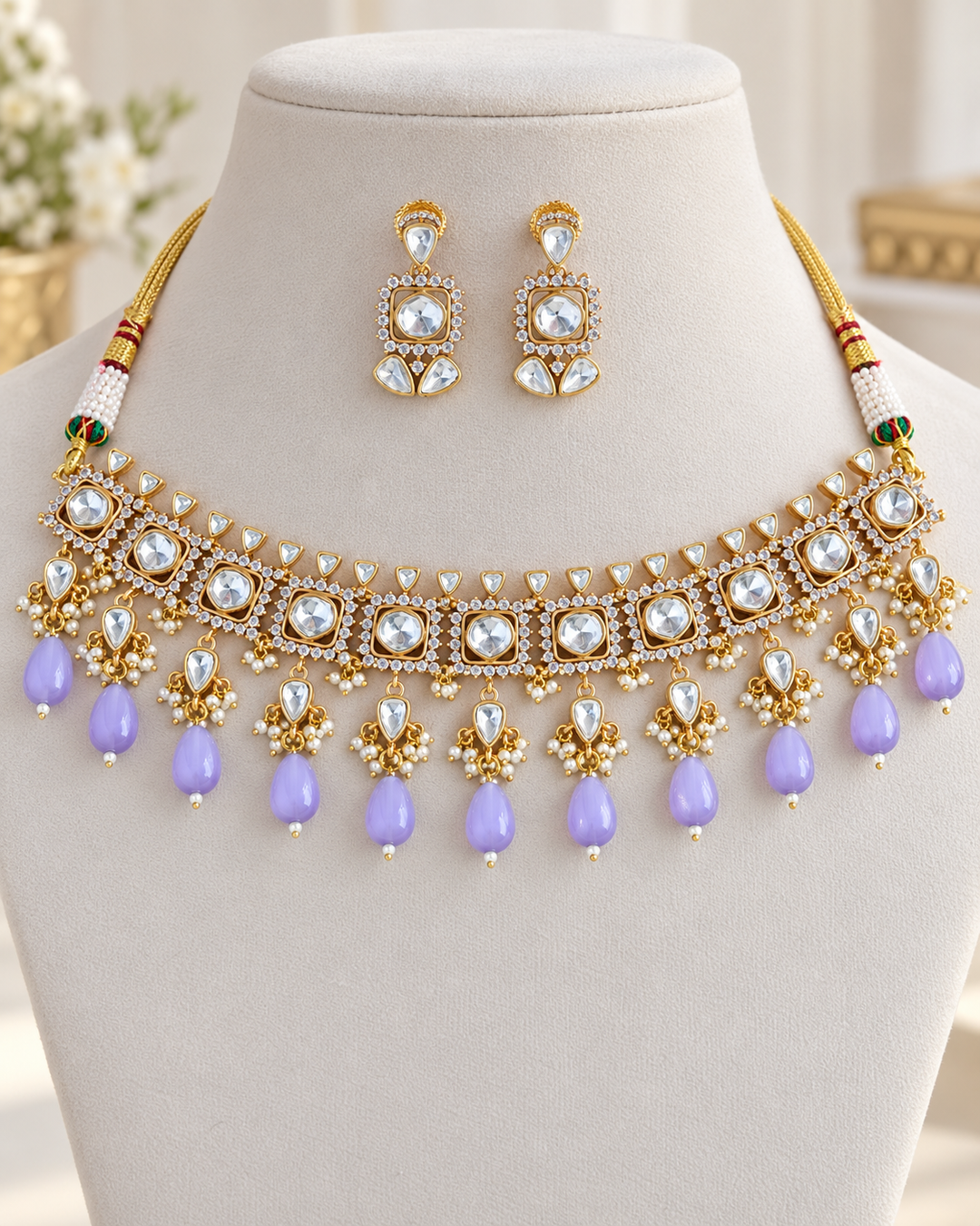 Floral Victorian AD Choker with Violet Beads