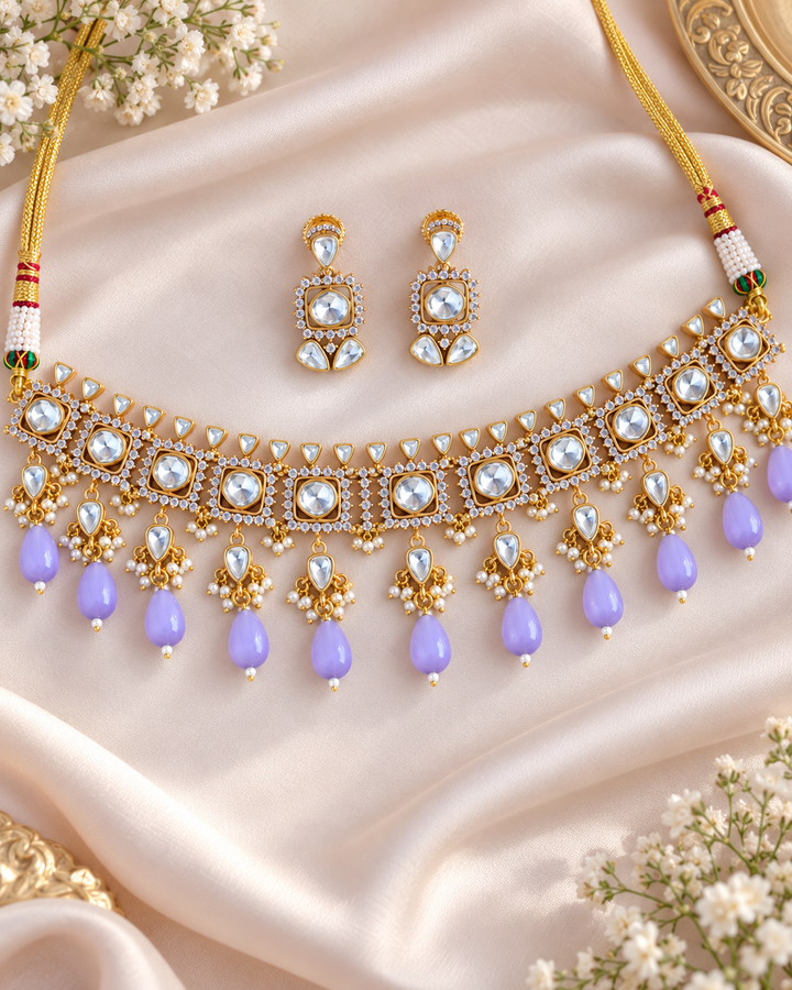 Floral Victorian AD Choker with Violet Beads