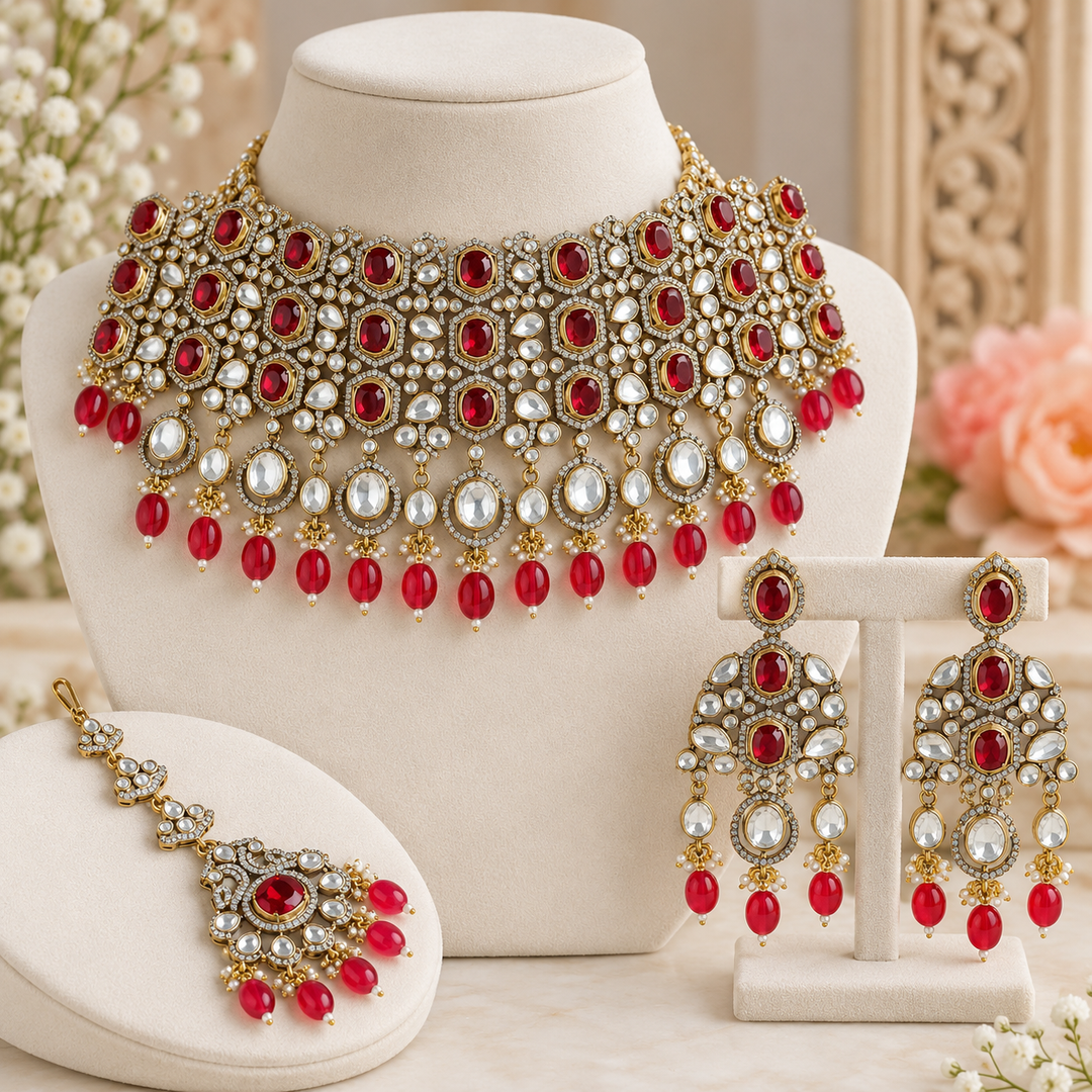 Violet Victorian AD Kundan Choker & Maangtikka Set