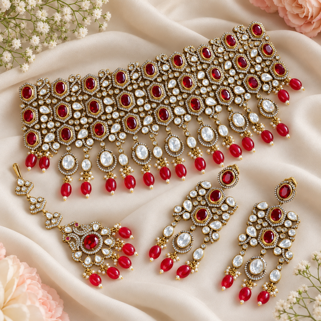 Violet Victorian AD Kundan Choker & Maangtikka Set