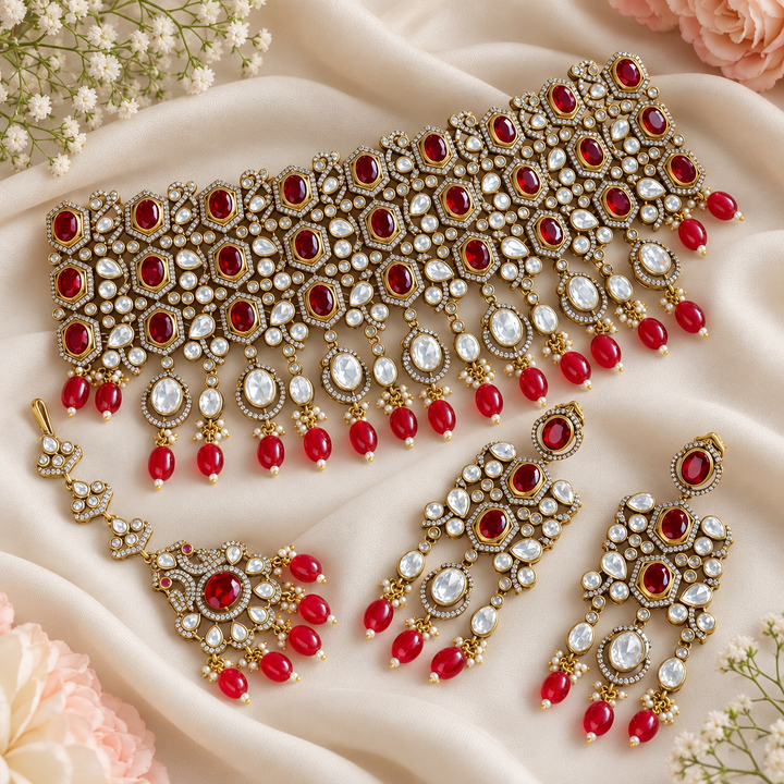 Violet Victorian AD Kundan Choker & Maangtikka Set
