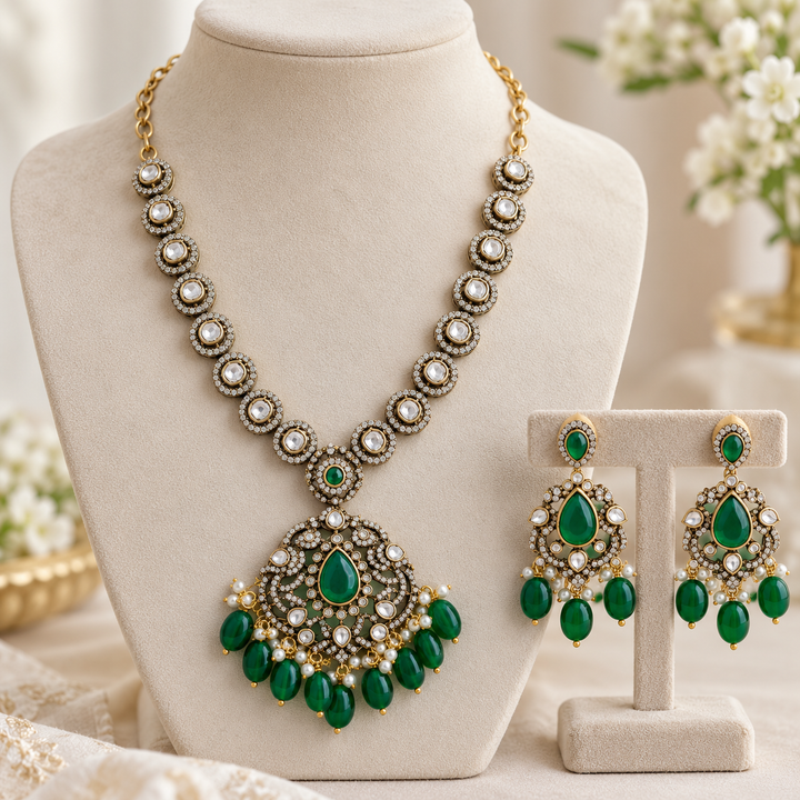 Victorian AD Peacock Pendant Necklace with Pearls & Beads