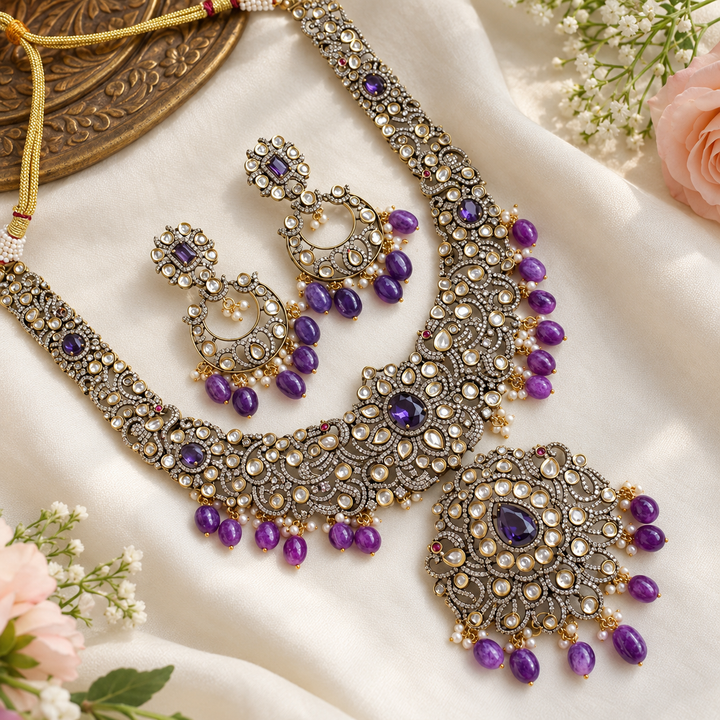 Floral Victorian Necklace with Pink Beads