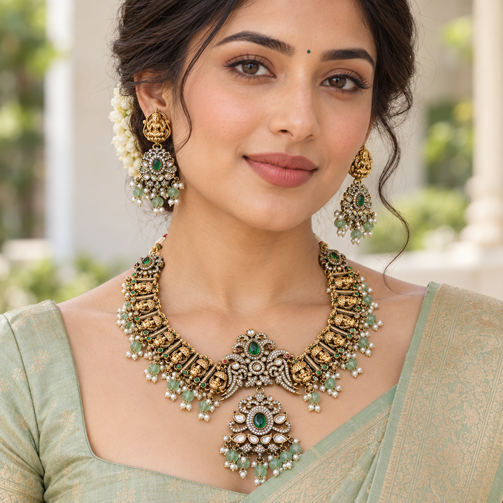 Lakshmi Peacock Victorian AD Ruby Necklace