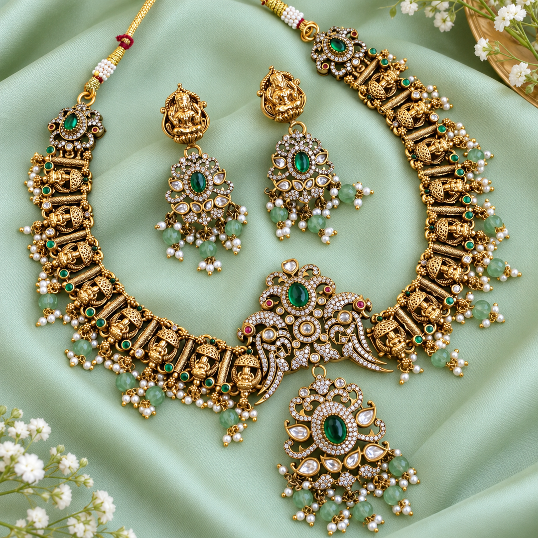 Lakshmi Peacock Victorian AD Ruby Necklace