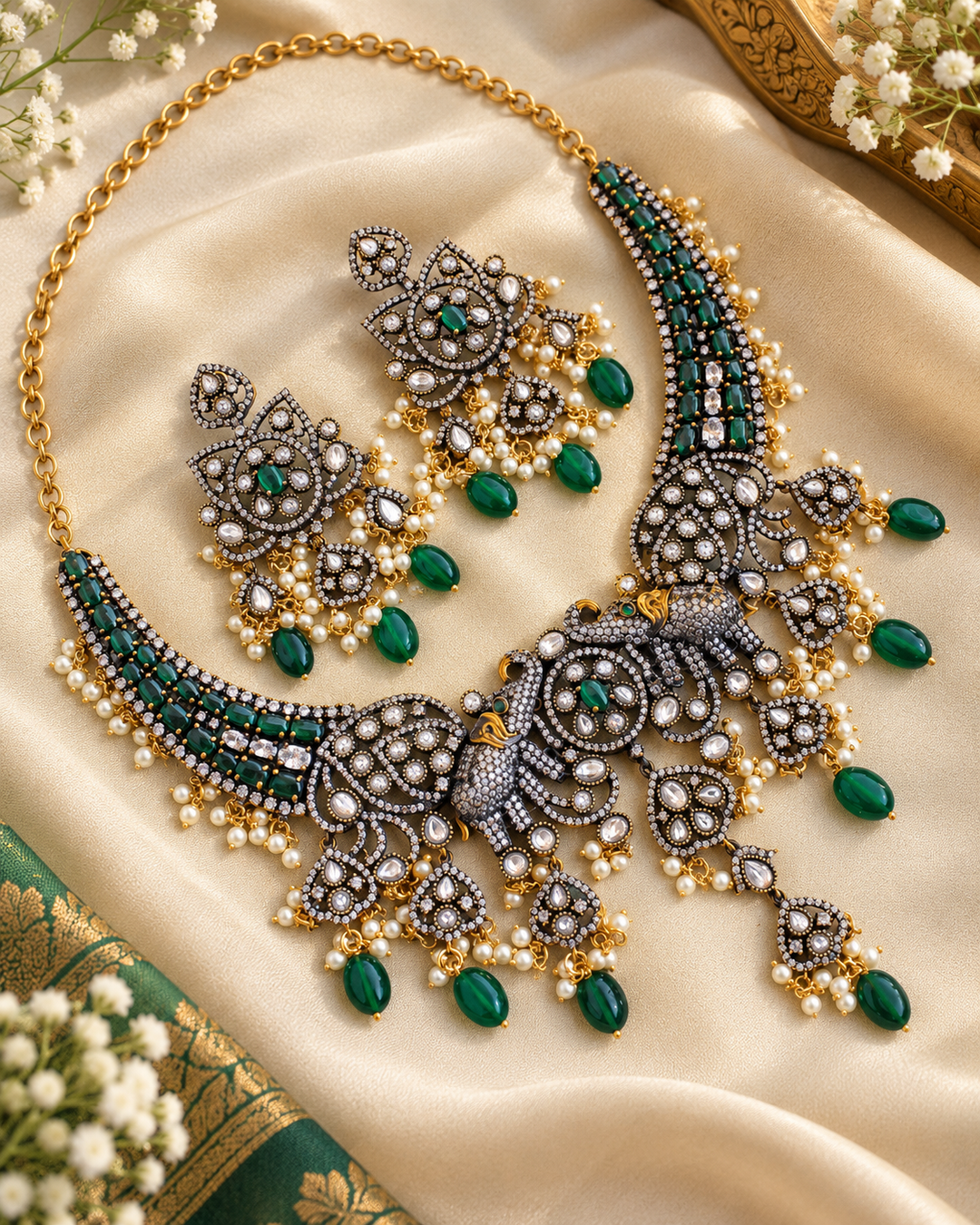 Floral Gutta Pusalu Victorian AD Necklace – Short