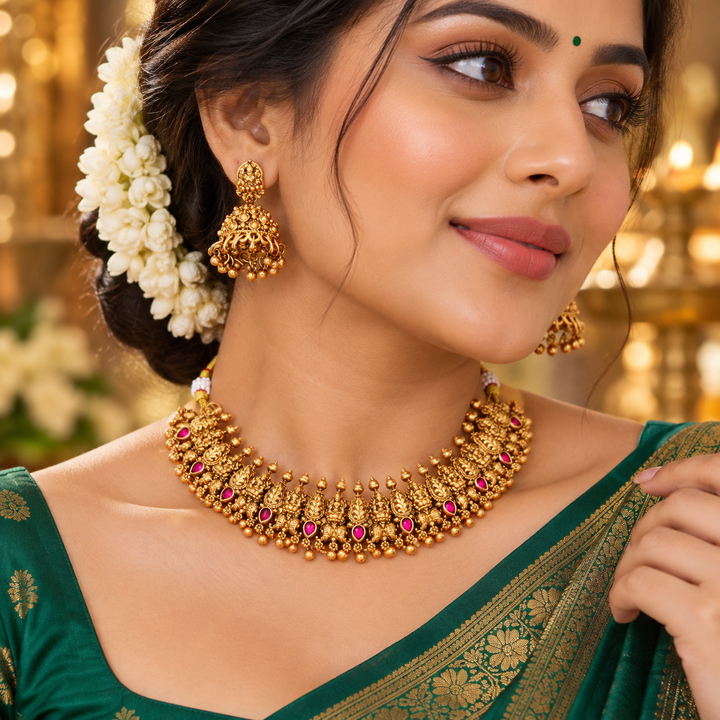 Exquisite Gold Temple Necklace & Earrings Set Online